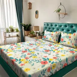 Klotthe Multicolor Cotton Blend 300 TC Double Bedsheet With 2 Pillow Covers-picture-9