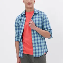 American Eagle Outfitters Blue Cotton Regular Fit Checks Shirt-picture-0