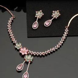 Aatmana Rose Gold-Plated Multi AD Studded Necklace & Earring Set-48