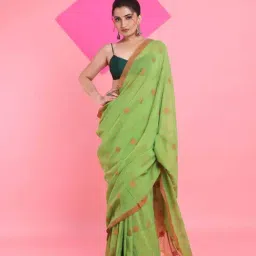Arhi Green Cotton Woven Saree With Unstitched Blouse-image-35