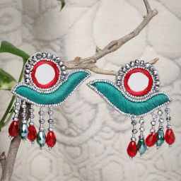Moedbuille Mirror and Beads Handcrafted Contemporary Design Tasselled Earrings-25