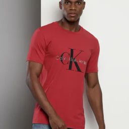 Calvin Klein Maroon Cotton Slim Fit Logo Printed T-Shirt-image-11