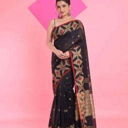 Arhi Black Cotton Woven Saree With Unstitched Blouse-picture-11