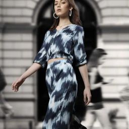 Zink London Blue Printed Flared Pants-image-81