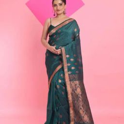 Arhi Green Linen Woven Saree With Unstitched Blouse-picture-35