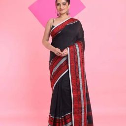 Arhi Black & Red Cotton Woven Saree With Unstitched Blouse-picture-33
