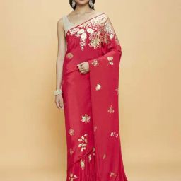 navyasa by liva Rani Pink Printed Saree With Unstitched Blouse-picture-17