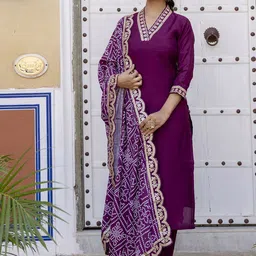 Navlik V-Neck Yoke Design Sequinned Straight Kurta with Trousers & Dupatta-21
