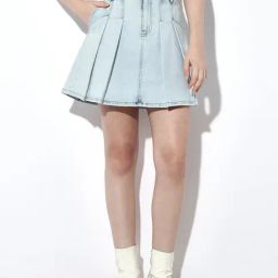 Only Light Blue Cotton Mini Skirt-image-34