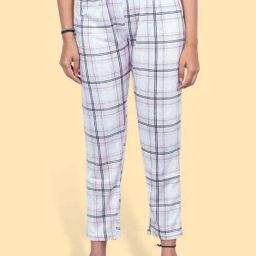Kryptic White & Black Cotton Regular Fit Checks Lounge Pants-image-84