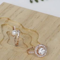 Zaveri Pearls Set of 2 Rose Gold Contemporary Cubic Zirconia Brass Rings-ZPFK11188-28