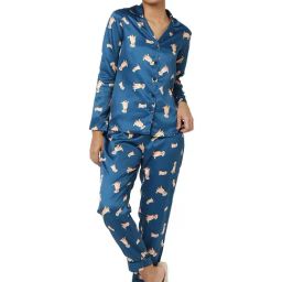 Smarty Pants Teal Blue Satin Animal Print Shirt With Pyjamas-picture-26