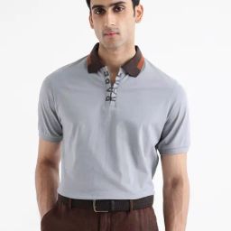 Rare Rabbit Grey Regular Fit Solid Polo T-Shirt-image-0