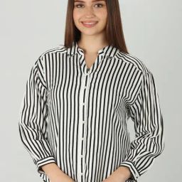 Mustard Black & White Striped Shirt-image-86