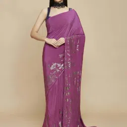 navyasa by liva Purple Printed Saree With Unstitched Blouse-image-64