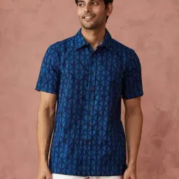 Fabindia Blue Cotton Straight Fit Printed Shirt-picture-26