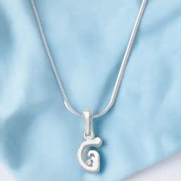 Taraash Initial Letter G 92.5 Sterling Silver Pendant with Chain-image-79