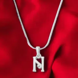 Taraash Initial Letter N 92.5 Sterling Silver Pendant with Chain-image-81