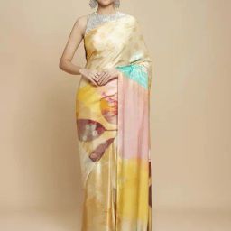 navyasa by liva Beige Printed Saree With Unstitched Blouse-picture-13