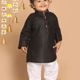 VASTRAMAY Boys Black Cotton Blend Kurta-picture-2
