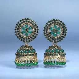 Zoey Set Of 2 Artificial Stones Studded And Beaded Dome Shaped Jhumkas image 3