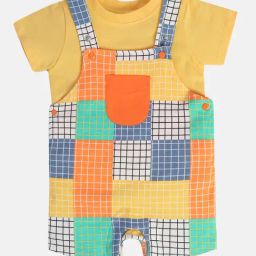 Miniklub Orange Knit Regular Checks Dungaree-image-79