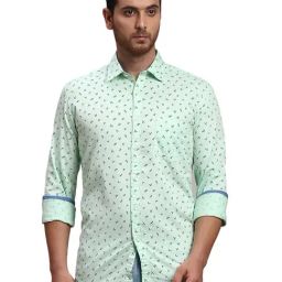 Parx Light Green Cotton Slim Fit Printed Shirt-picture-35