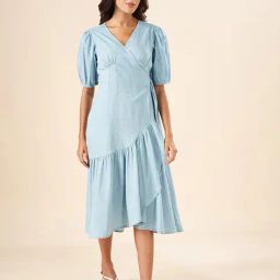 Akkriti by Pantaloons Blue Cotton A-Line Dress-image-79