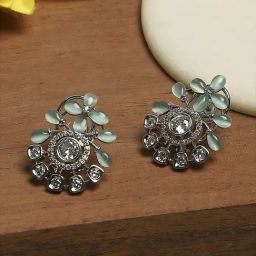 Biba Mint Green Brass Stud Earrings for Women-image-17