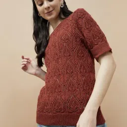 Colour Me by Melange Brown Embroidered Top-image-99