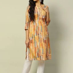 Rangriti Mustard Printed Straight Kurta-image-98