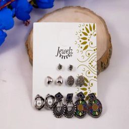 Jewelz Gold Multi-shaped Stud Earring for Girls & Women Pack of 12-16