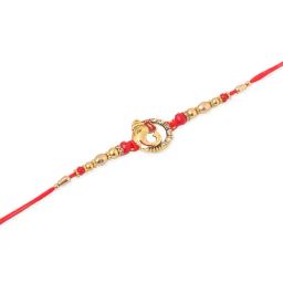 NVR Men Golden Red Religious Designer Ganesh Ji Thread Rakhi Combo image 5