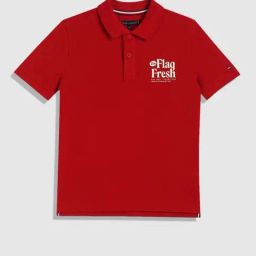 TOMMY HILFIGER Boys Medium Red Cotton Printed Polo-picture-0