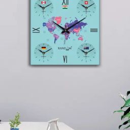 Random Blue & Black Abstract Printed Analogue Country Wooden Silent Wall Clock-picture-39