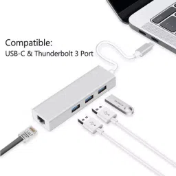 Techut 3 Ports USB 3 .0 Type C 3.1 USB Hub For Rj45 Ethernet Lan Adapter White image 3