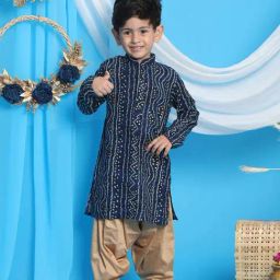 VASTRAMAY Boys Blue & Rose Gold Printed Full Sleeves Kurta Sets-image-77