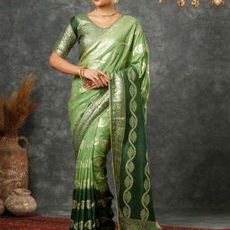 Satrani Green Cotton Silk Woven Saree With Unstitched Blouse-image-64
