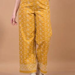 Crimsoune Club Mustard Cotton Embroidery Trousers-image-20