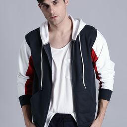 Kook N Keech Men Navy Blue & White Colourblocked Hooded Sweatshirt-image-53