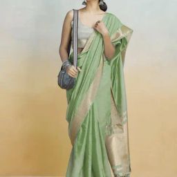 Saree Mall Light Green Cotton Self Saree with Blouse Piece-picture-36