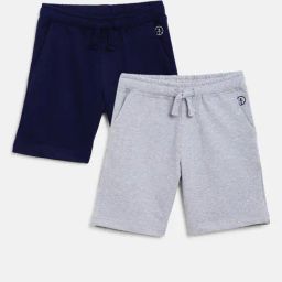 Campana Kids Navy & Grey Melange Solid Shorts (Pack Of 2)-image-34