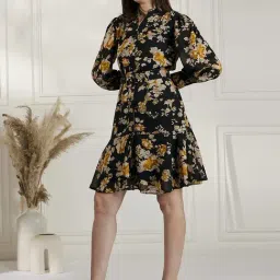 Carlton London Black Printed A-Line Dress-image-30