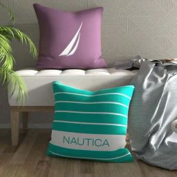 Nautica Logo Stripe Grape & Mint Microfibre 300 GSM Premium Cushion Covers - Set of 2-image-9