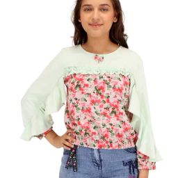 Cutecumber Kids Light Green Floral Print Top-image-28