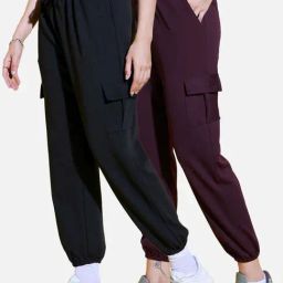 BUYNEWTREND Black & Purple High rise Joggers (Pack Of 2)-image-99