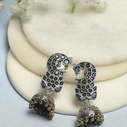 Biba Navy Blue Brass Jhumki Earrings for Women-picture-41