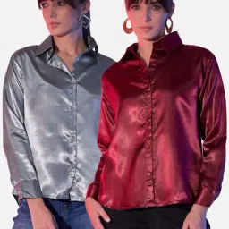 BUYNEWTREND Grey & Maroon Regular Fit Shirt (Pack Of 2)-picture-44