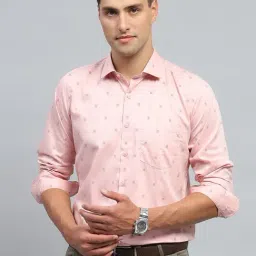 Monte Carlo Peach Cotton Regular Fit Printed Shirt-image-54