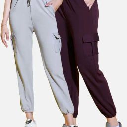 BUYNEWTREND Grey & Purple High rise Joggers (Pack Of 2)-image-89